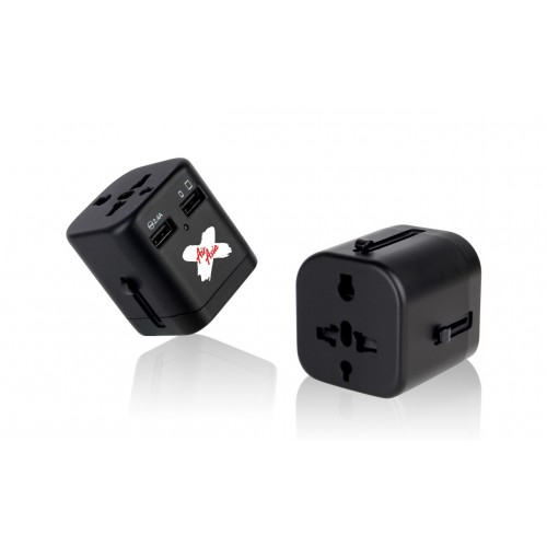 International Travel Adapter c/w USB slots (Black)